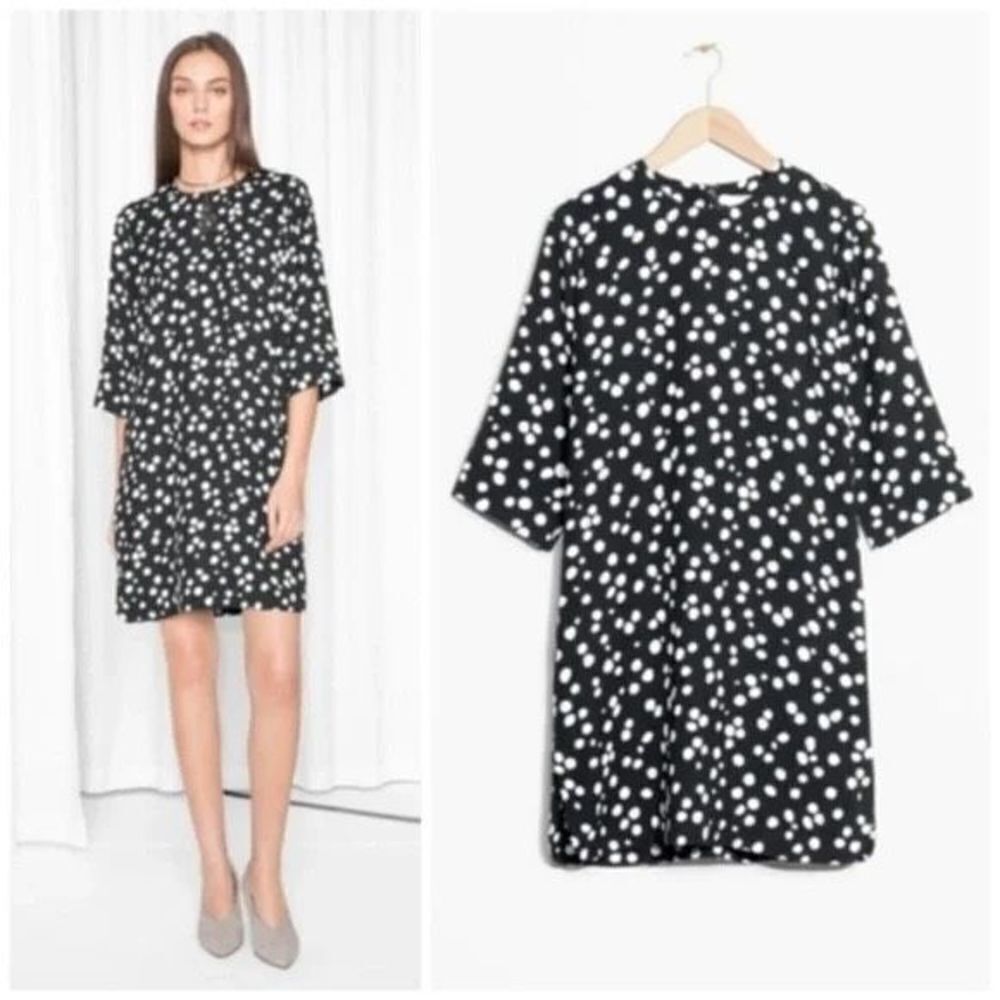 & Other Stories Stockholm Atelier Polka Dot 3/4 Sleeve Shift Dress Black / White